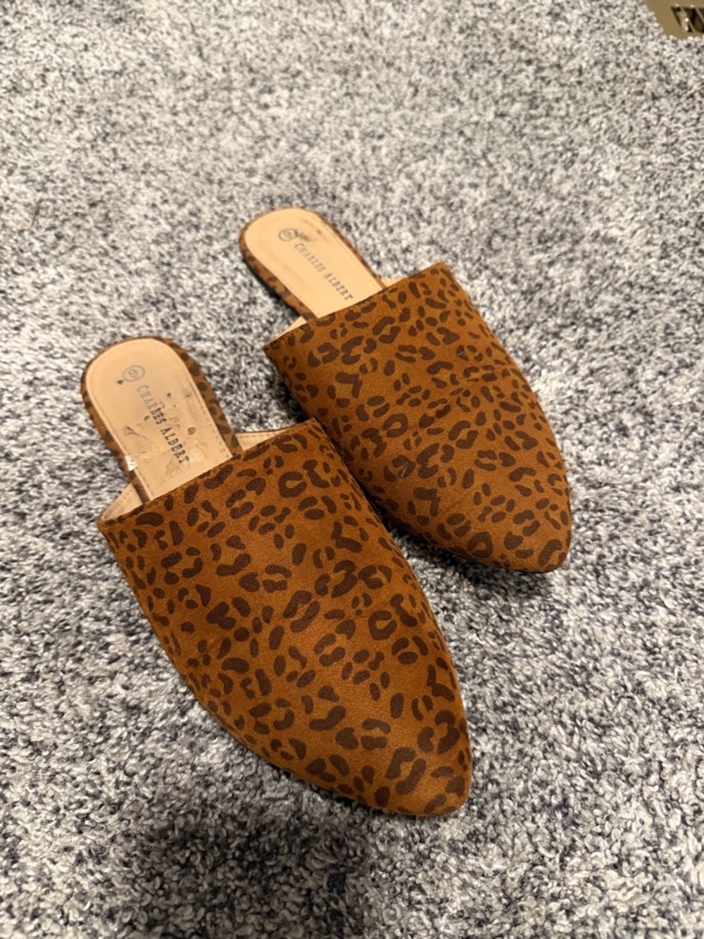 Charles by Charles David Tan and Brown Leopard-Print Pointed Mules